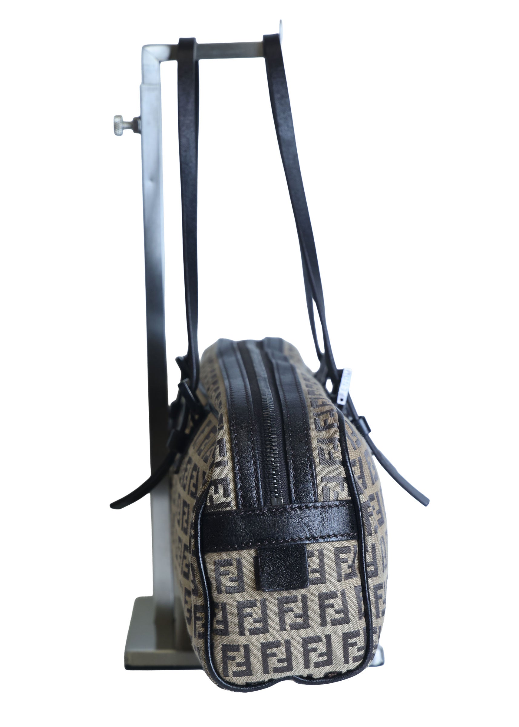 Preloved FENDI 20th Century Zucchino Canvas x Leather Handbag Brown | Luxe Again Maison