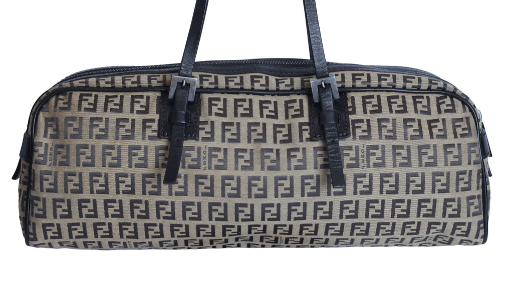 Preloved FENDI 20th Century Zucchino Canvas x Leather Handbag Brown | Luxe Again Maison