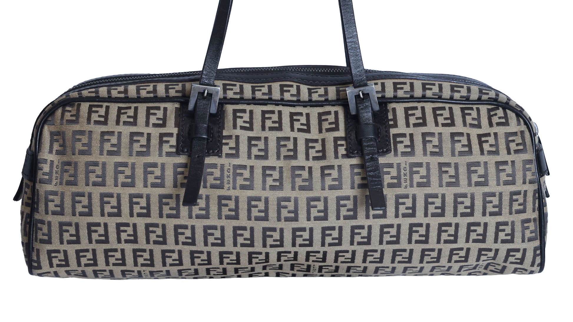 Preloved FENDI 20th Century Zucchino Canvas x Leather Handbag Brown | Luxe Again Maison