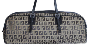 Preloved FENDI 20th Century Zucchino Canvas x Leather Handbag Brown | Luxe Again Maison