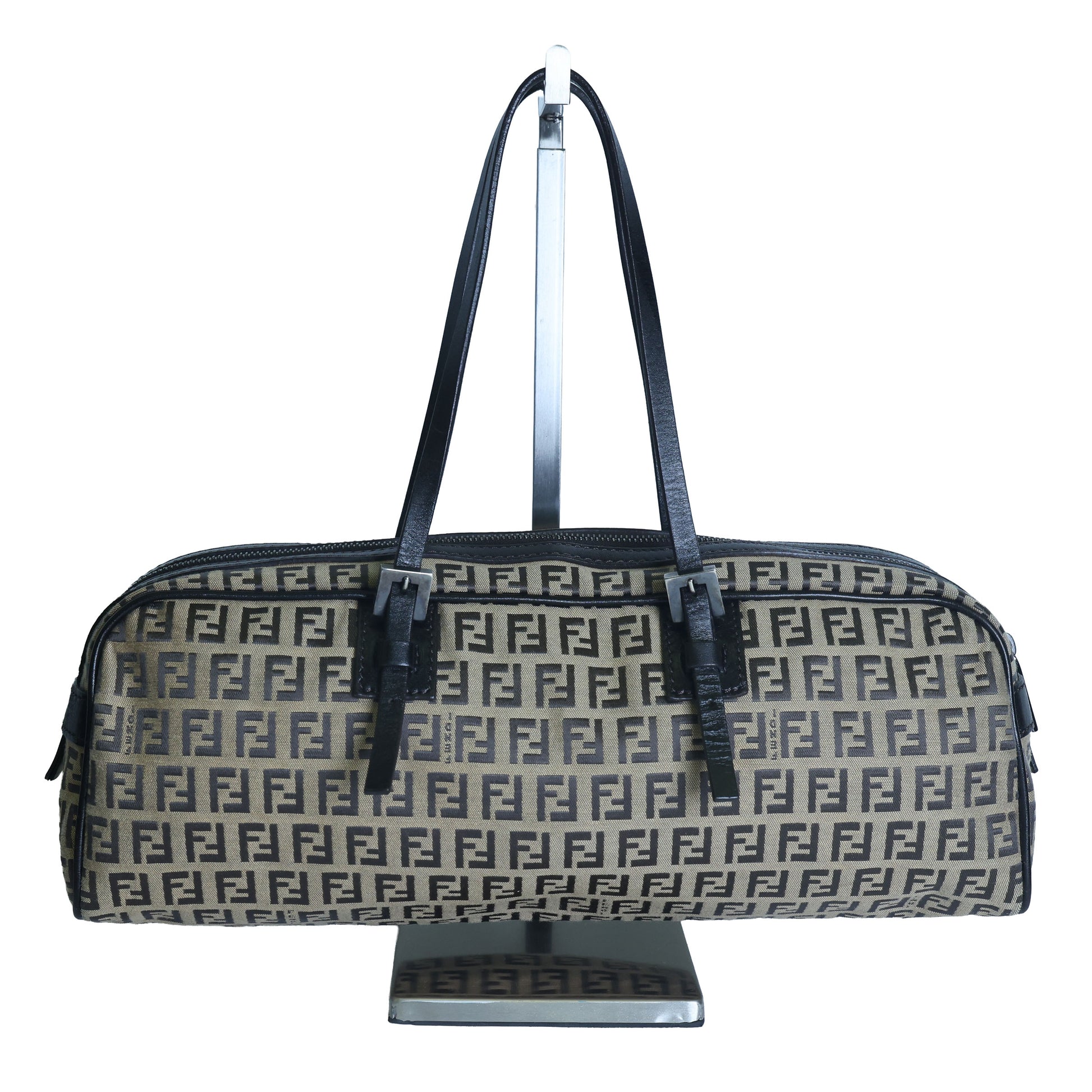 Preloved FENDI 20th Century Zucchino Canvas x Leather Handbag Brown | Luxe Again Maison