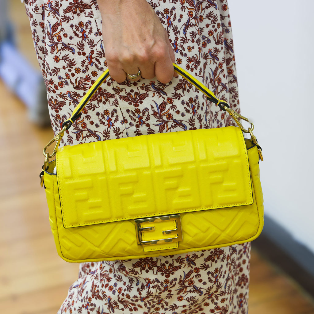 Preloved FENDI Baguette Yellow Nappa Leather Embossed 2 Way Shoulder Bag | Luxe Again Maison