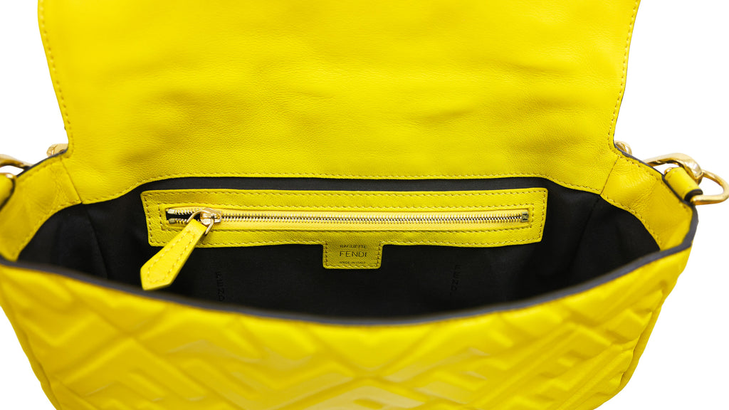 Preloved FENDI Baguette Yellow Nappa Leather Embossed 2 Way Shoulder Bag | Luxe Again Maison