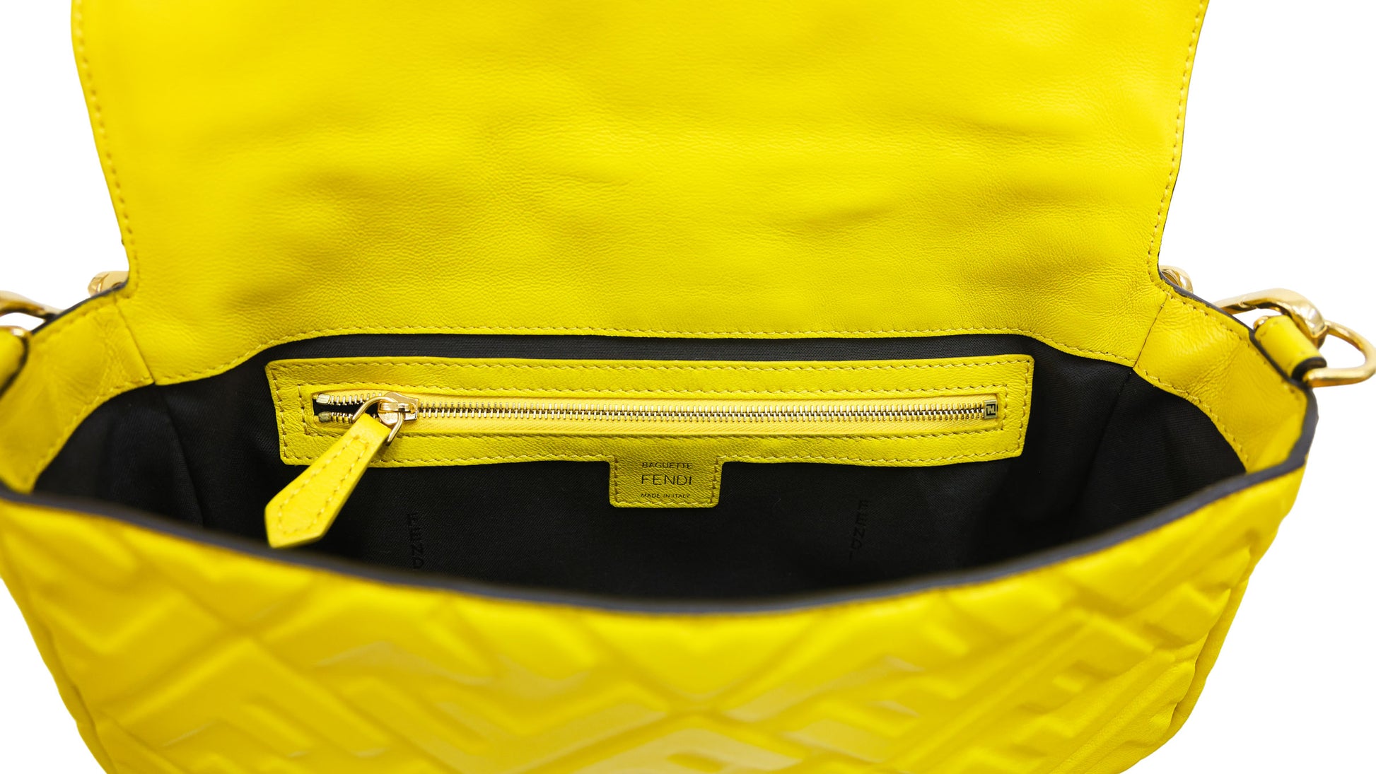 Preloved FENDI Baguette Yellow Nappa Leather Embossed 2 Way Shoulder Bag | Luxe Again Maison