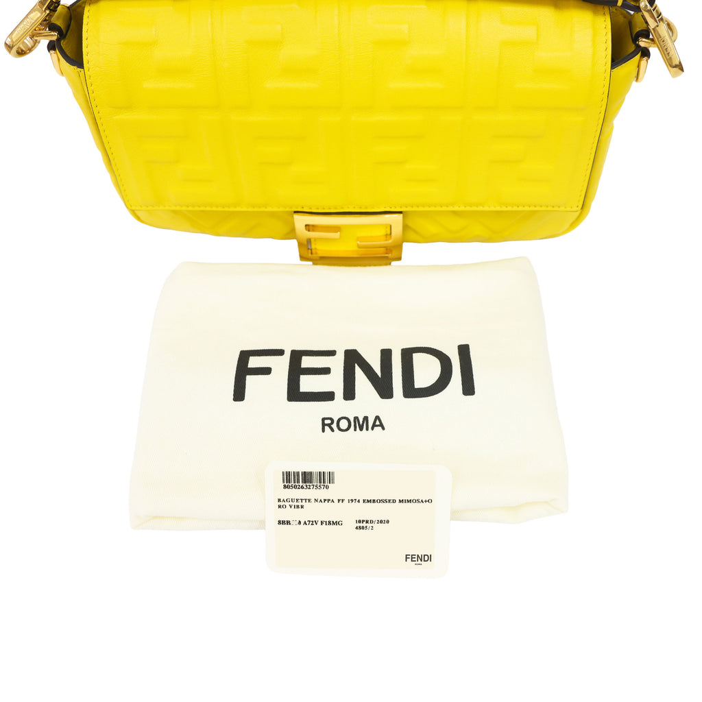 Preloved FENDI Baguette Yellow Nappa Leather Embossed 2 Way Shoulder Bag | Luxe Again Maison