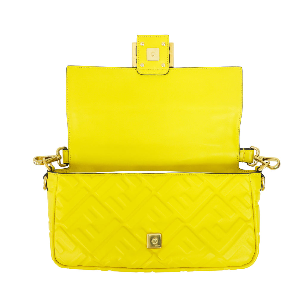 Preloved FENDI Baguette Yellow Nappa Leather Embossed 2 Way Shoulder Bag | Luxe Again Maison