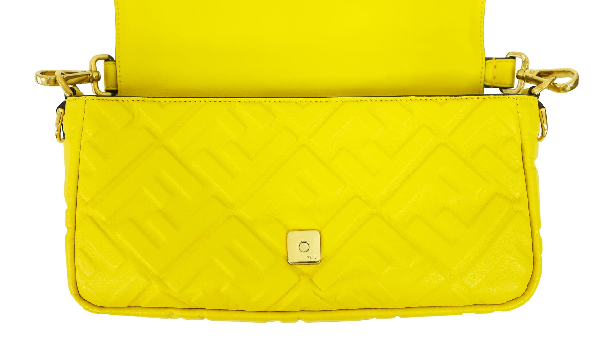 Preloved FENDI Baguette Yellow Nappa Leather Embossed 2 Way Shoulder Bag | Luxe Again Maison
