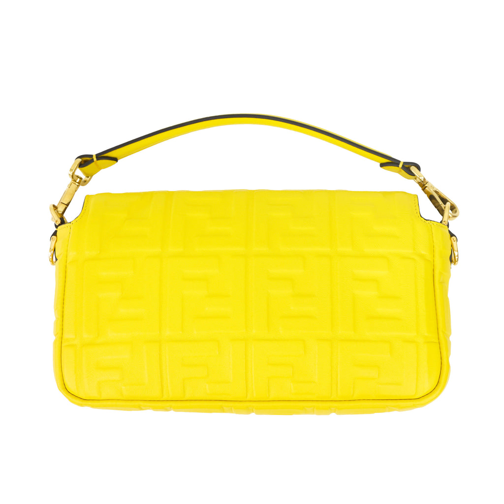 Preloved FENDI Baguette Yellow Nappa Leather Embossed 2 Way Shoulder Bag | Luxe Again Maison