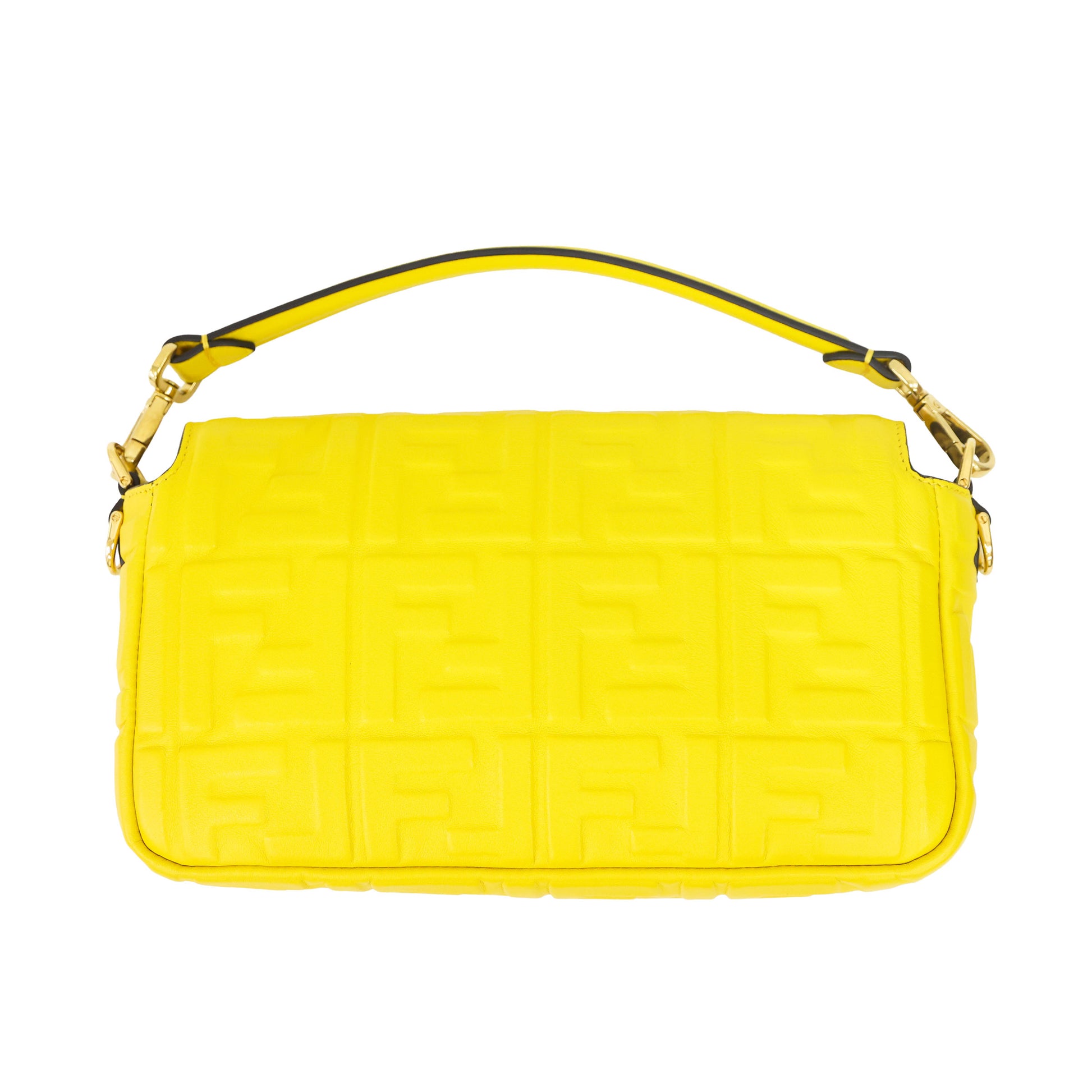 Preloved FENDI Baguette Yellow Nappa Leather Embossed 2 Way Shoulder Bag | Luxe Again Maison