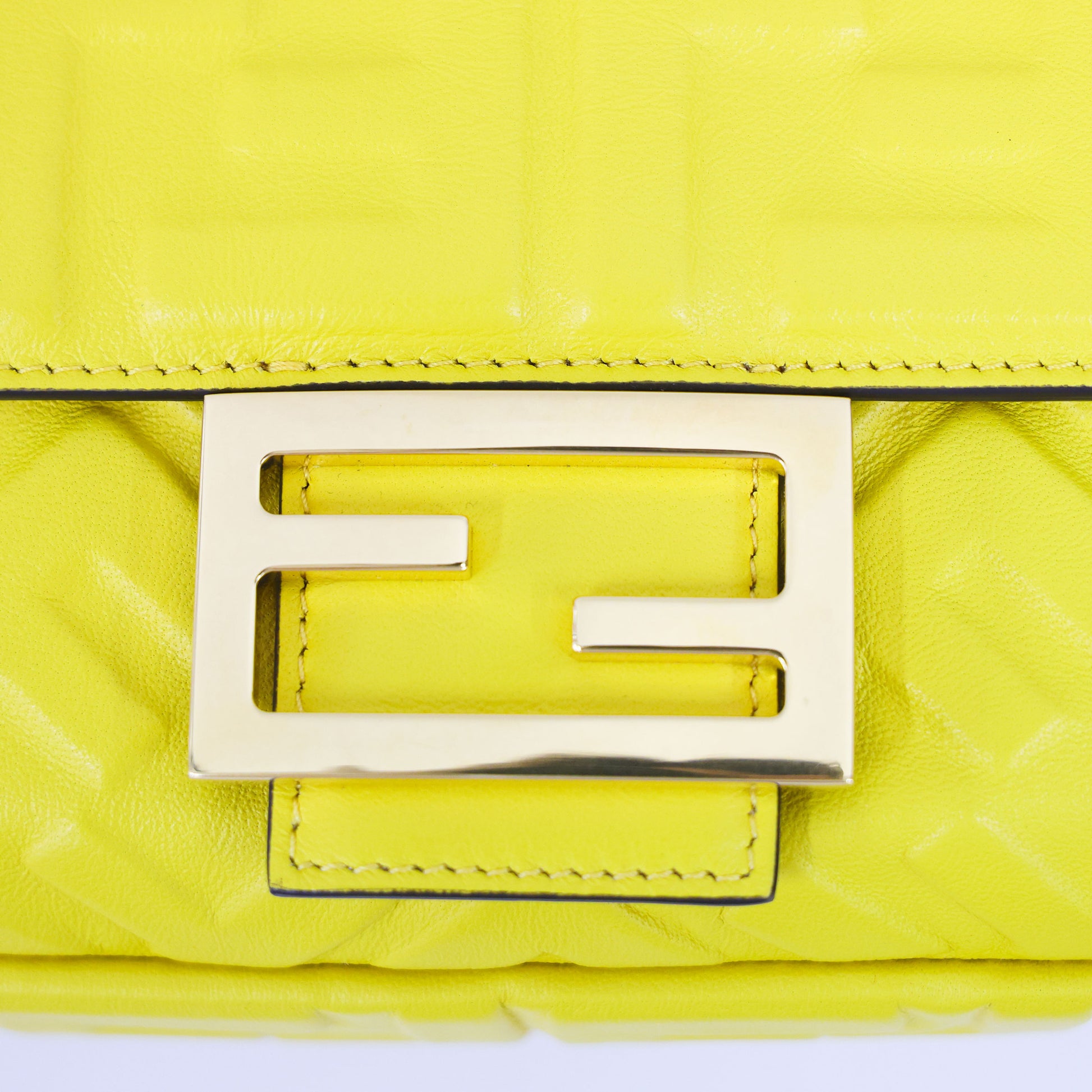 Preloved FENDI Baguette Yellow Nappa Leather Embossed 2 Way Shoulder Bag | Luxe Again Maison