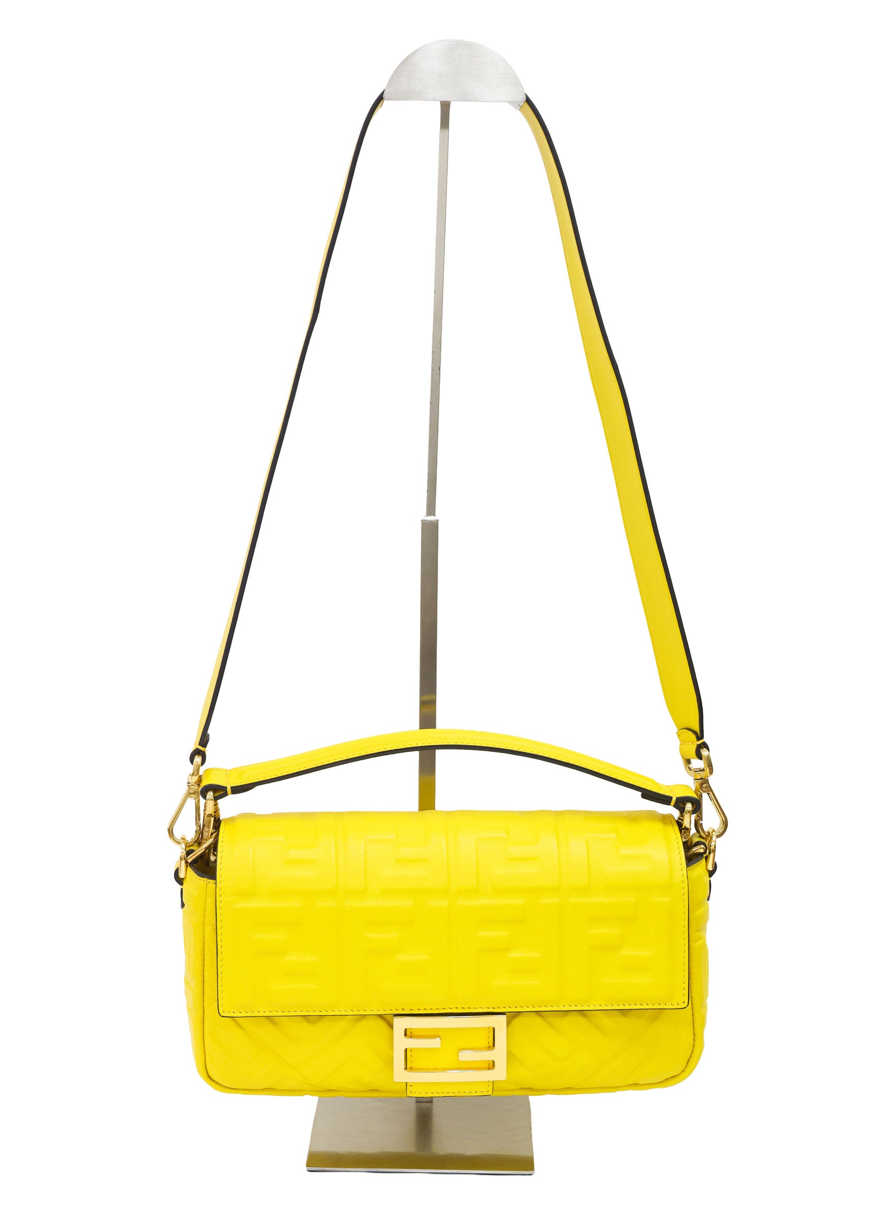 Preloved FENDI Baguette Yellow Nappa Leather Embossed 2 Way Shoulder Bag | Luxe Again Maison