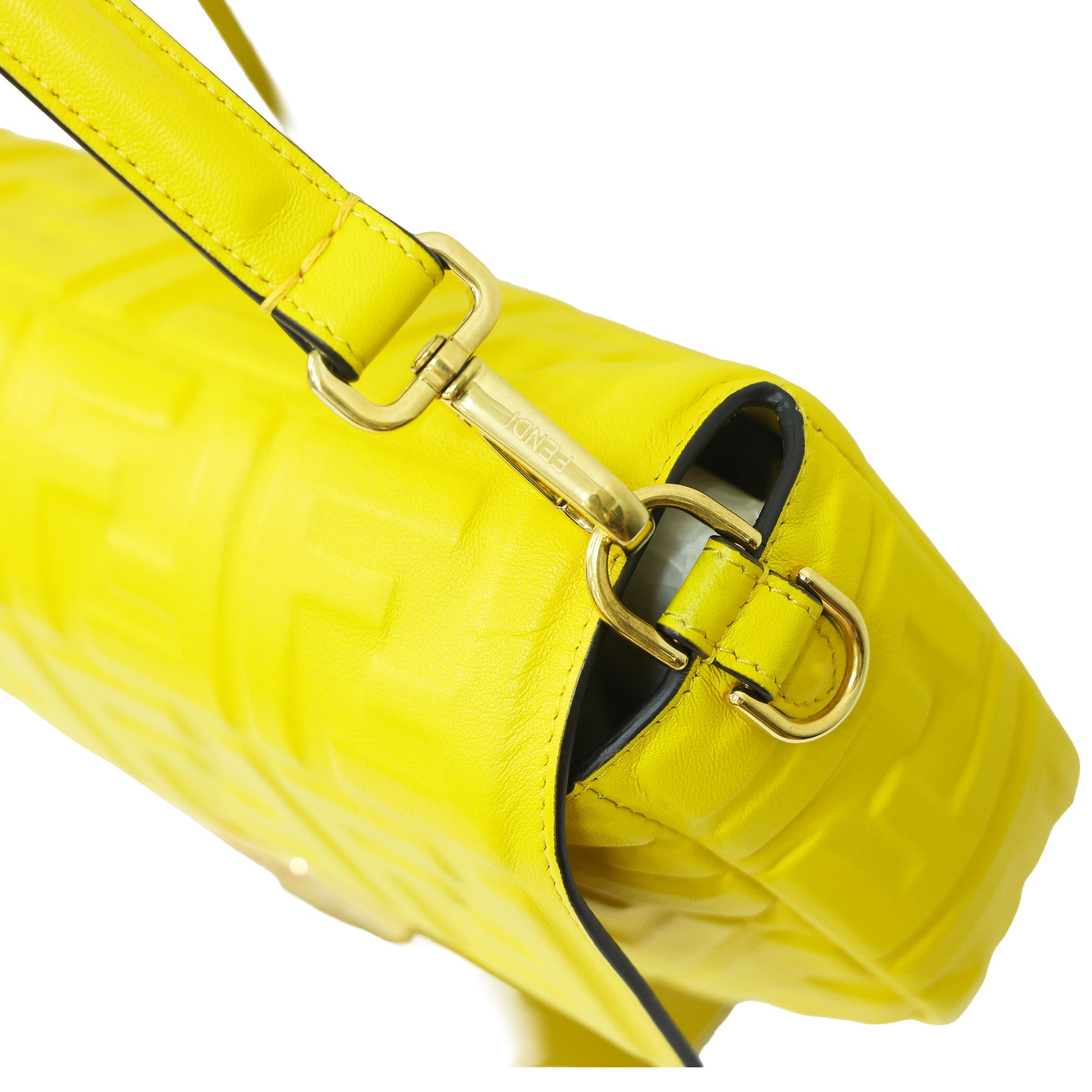 Preloved FENDI Baguette Yellow Nappa Leather Embossed 2 Way Shoulder Bag | Luxe Again Maison