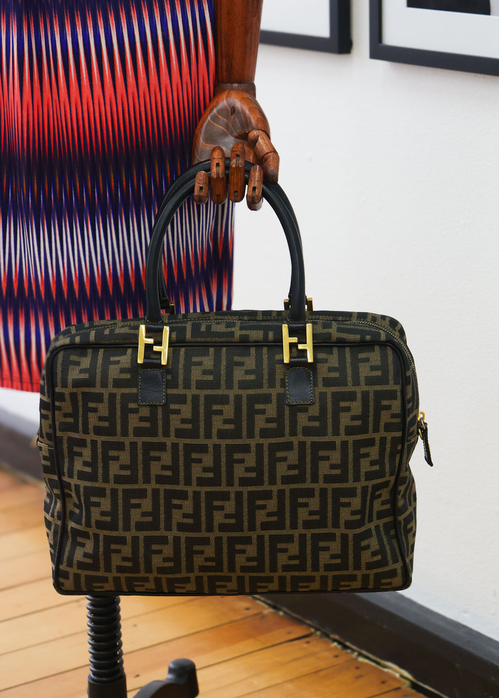 Preloved FENDI Business Bag Zucca Canvas w Leather Brown | Luxe Again Maison