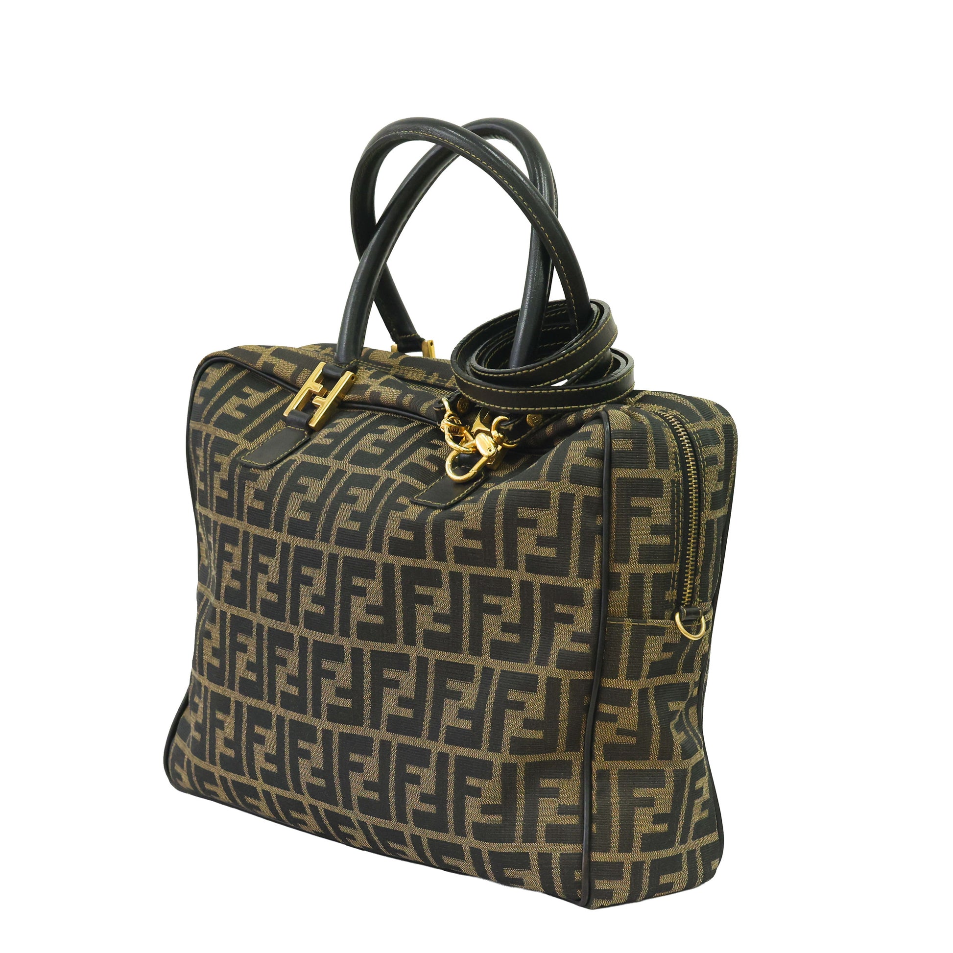 Preloved FENDI Business Bag Zucca Canvas w Leather Brown | Luxe Again Maison