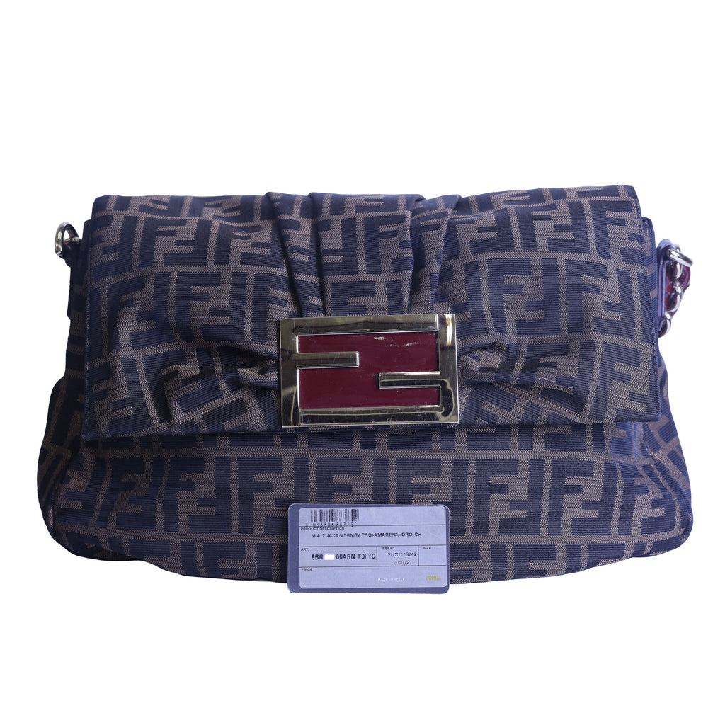 Preloved FENDI Mia Zucca Canvas x Patent Leather Chain Shoulder Bag Brown 8BRXXX | Luxe Again Maison