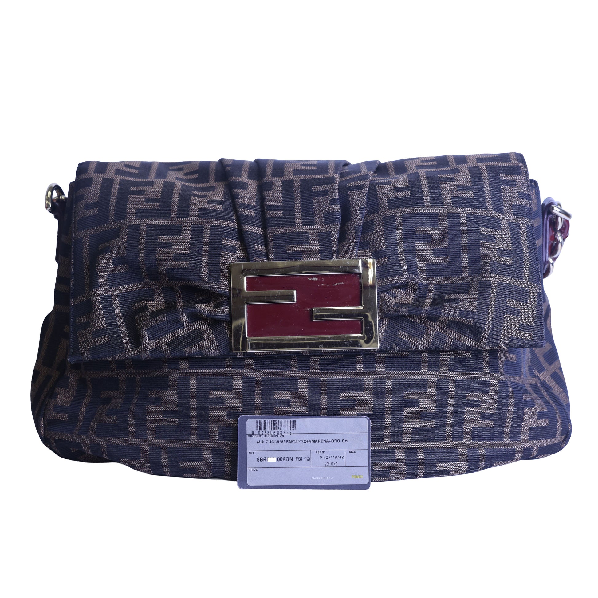 Preloved FENDI Mia Zucca Canvas x Patent Leather Chain Shoulder Bag Brown 8BRXXX | Luxe Again Maison