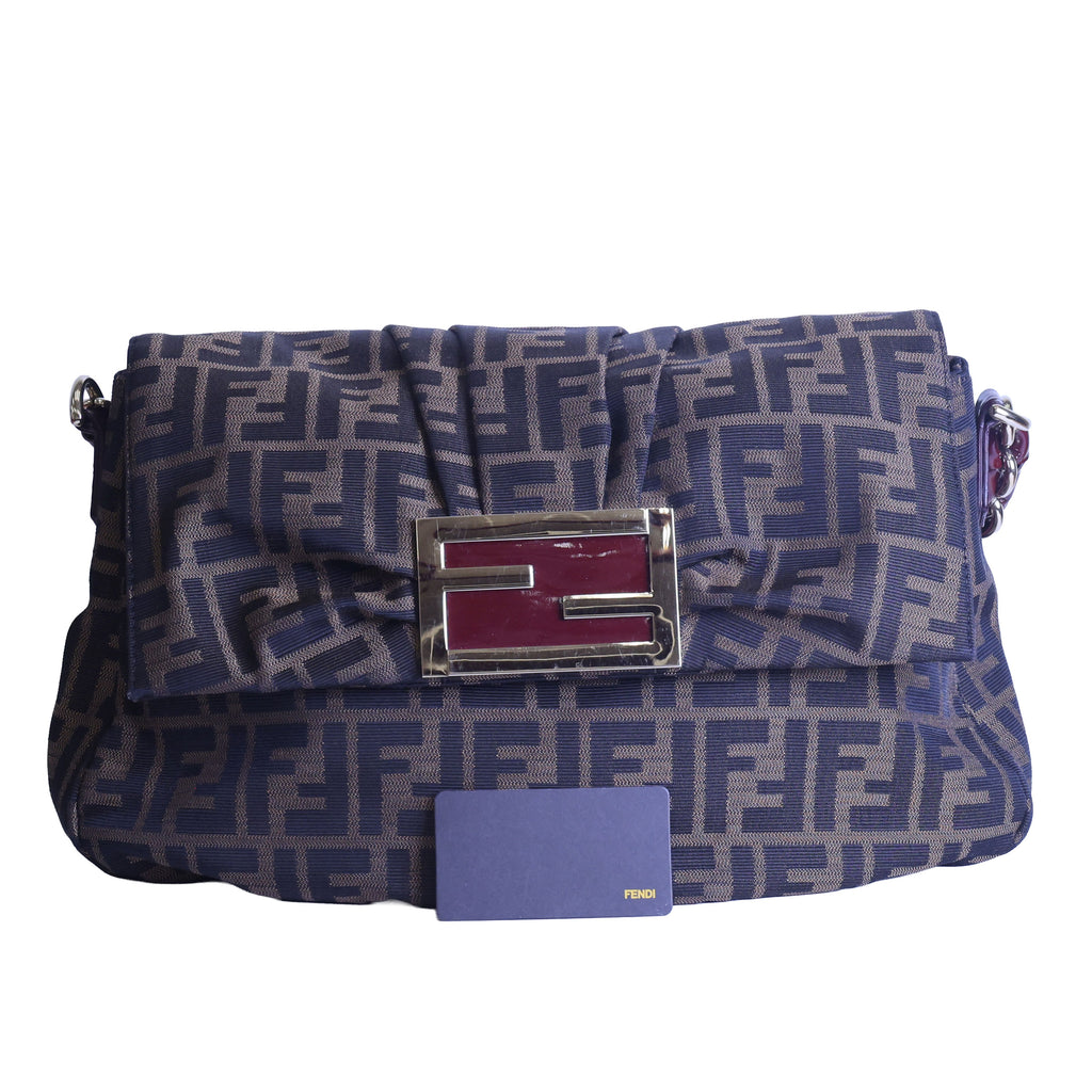 Preloved FENDI Mia Zucca Canvas x Patent Leather Chain Shoulder Bag Brown 8BRXXX | Luxe Again Maison