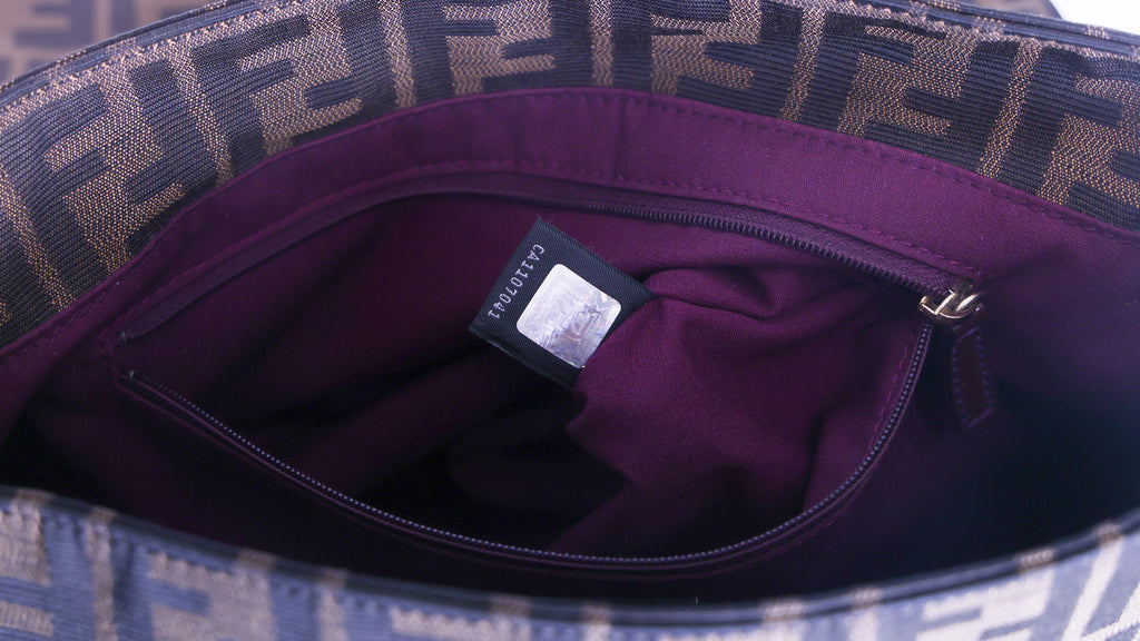 Preloved FENDI Mia Zucca Canvas x Patent Leather Chain Shoulder Bag Brown 8BRXXX | Luxe Again Maison