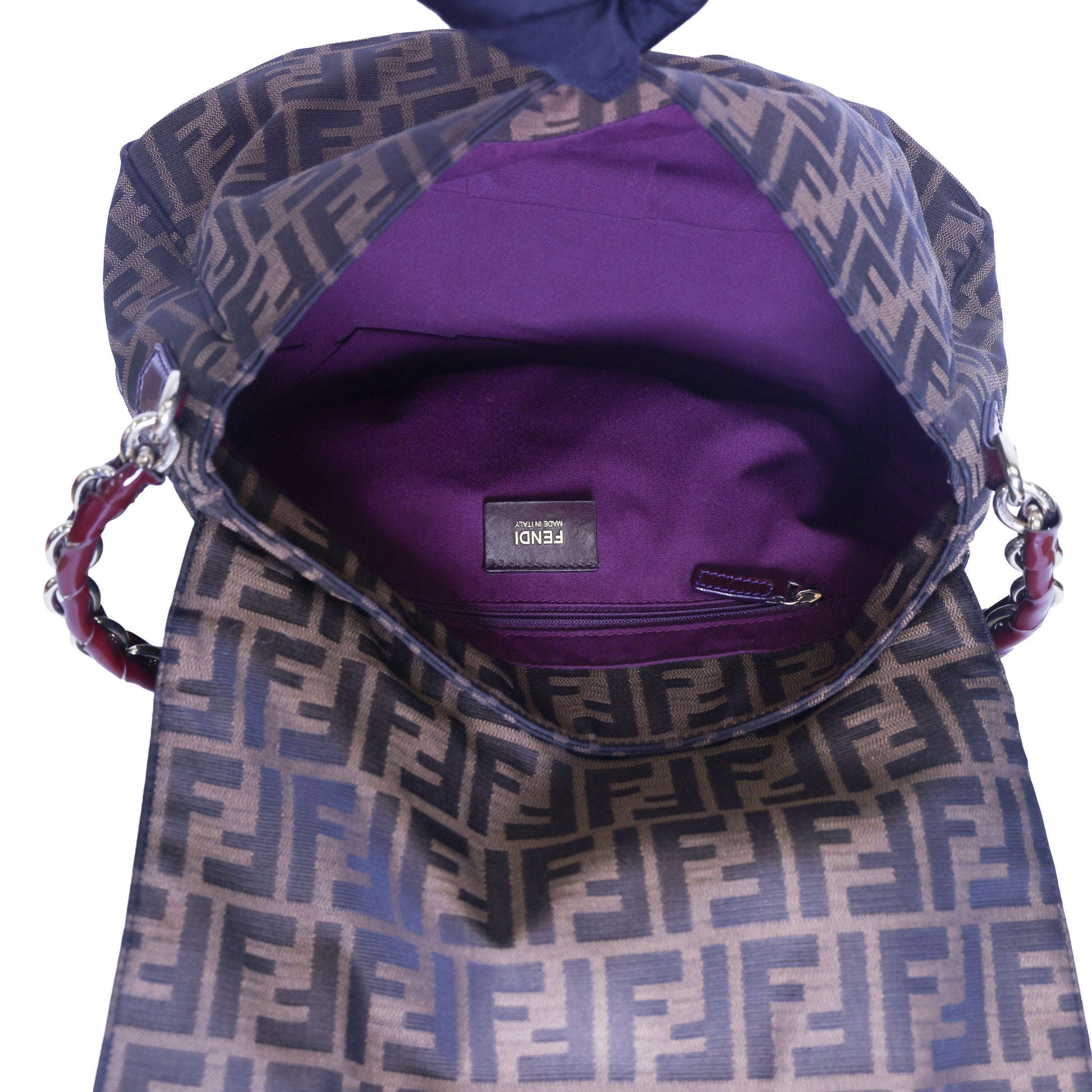 Preloved FENDI Mia Zucca Canvas x Patent Leather Chain Shoulder Bag Brown 8BRXXX | Luxe Again Maison