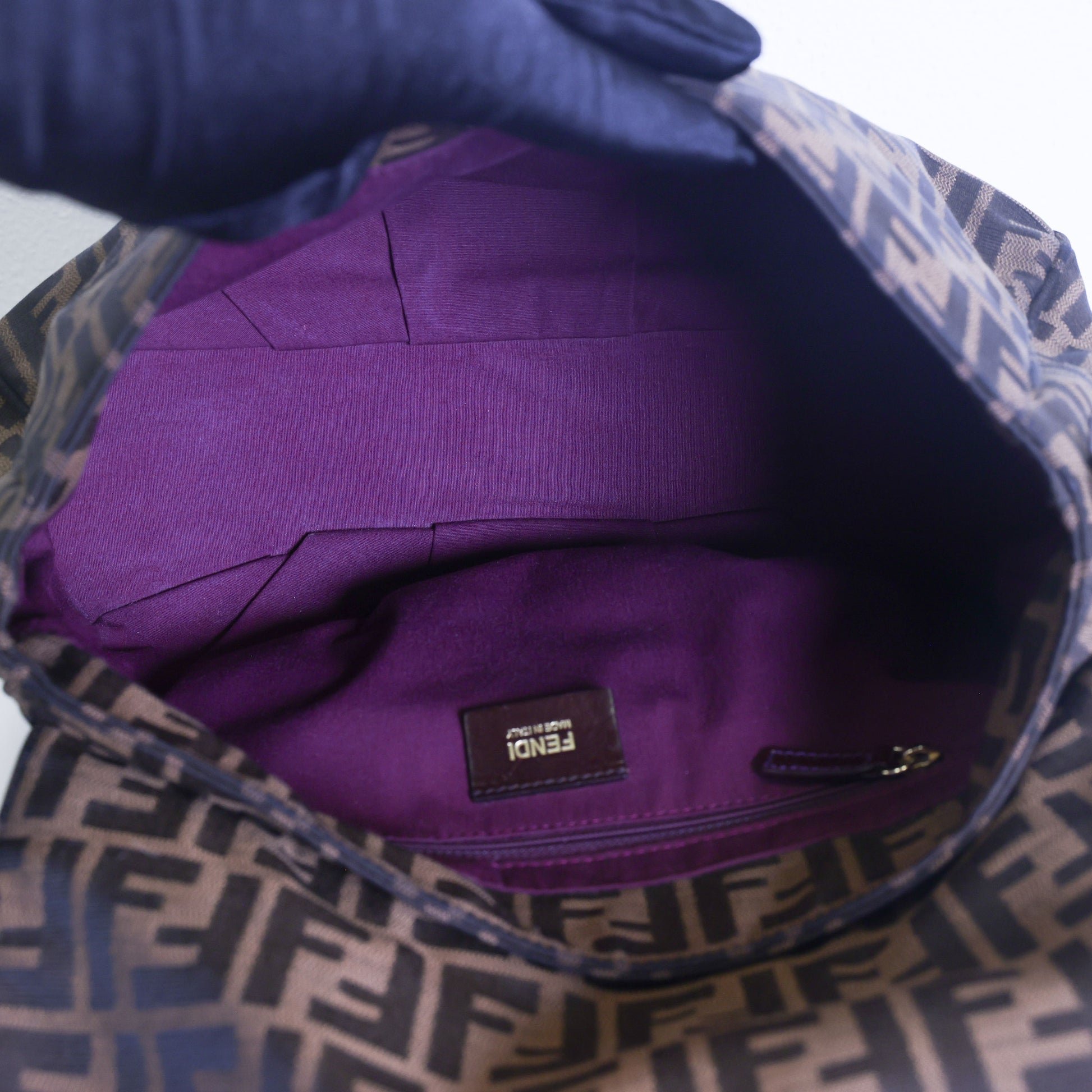 Preloved FENDI Mia Zucca Canvas x Patent Leather Chain Shoulder Bag Brown 8BRXXX | Luxe Again Maison