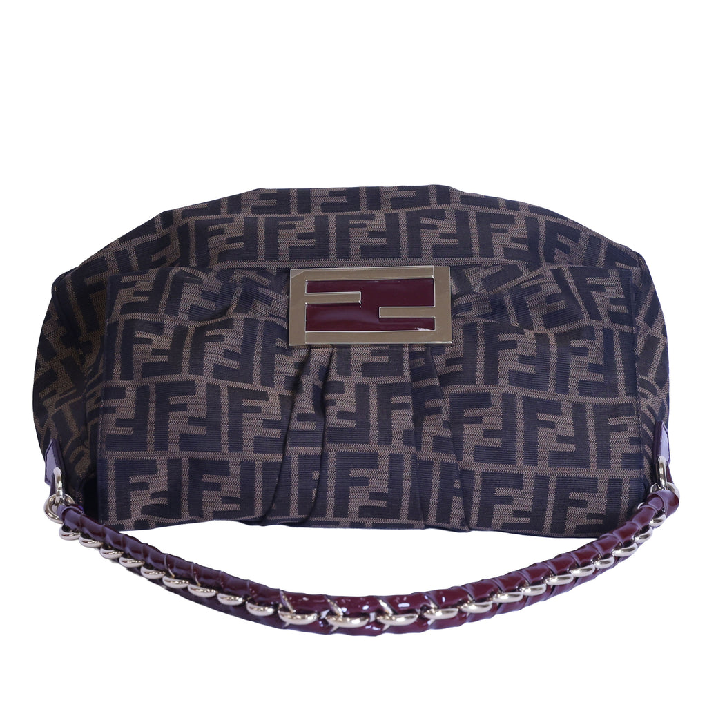 Preloved FENDI Mia Zucca Canvas x Patent Leather Chain Shoulder Bag Brown 8BRXXX | Luxe Again Maison