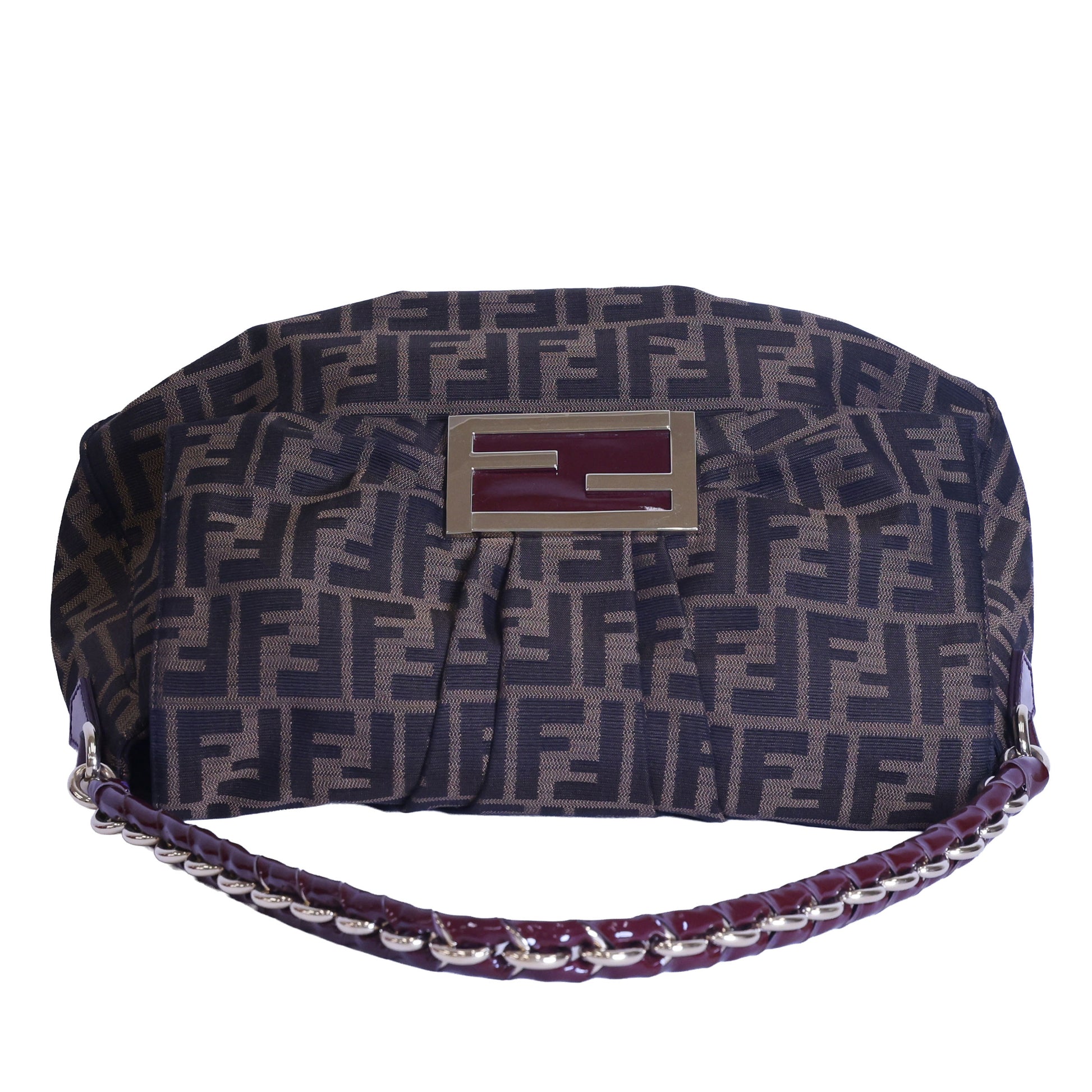 Preloved FENDI Mia Zucca Canvas x Patent Leather Chain Shoulder Bag Brown 8BRXXX | Luxe Again Maison