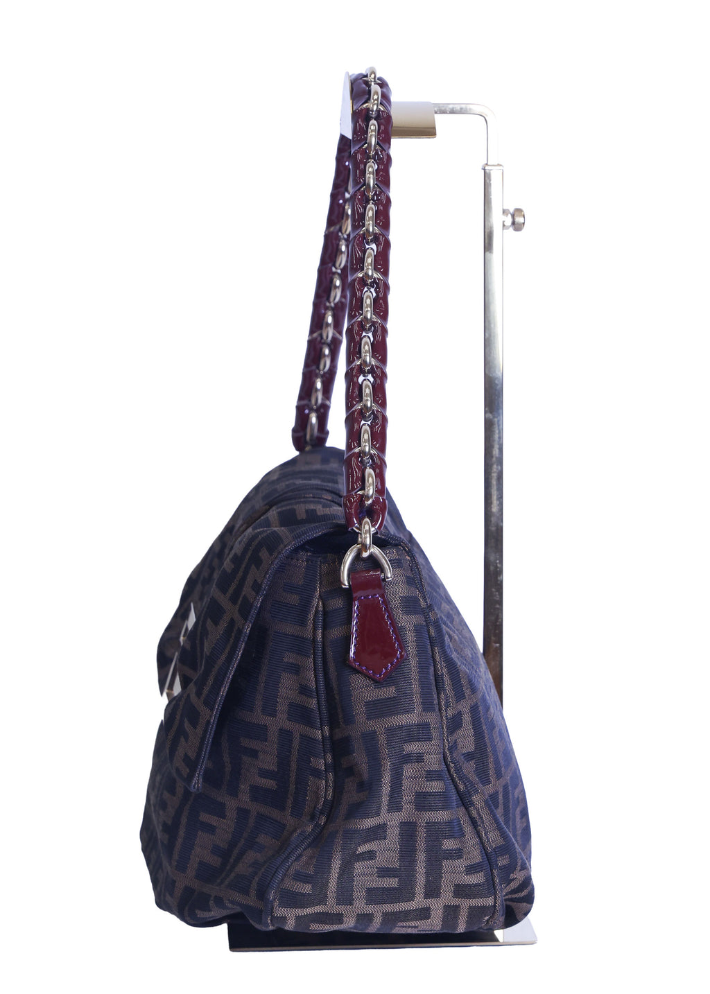 Preloved FENDI Mia Zucca Canvas x Patent Leather Chain Shoulder Bag Brown 8BRXXX | Luxe Again Maison