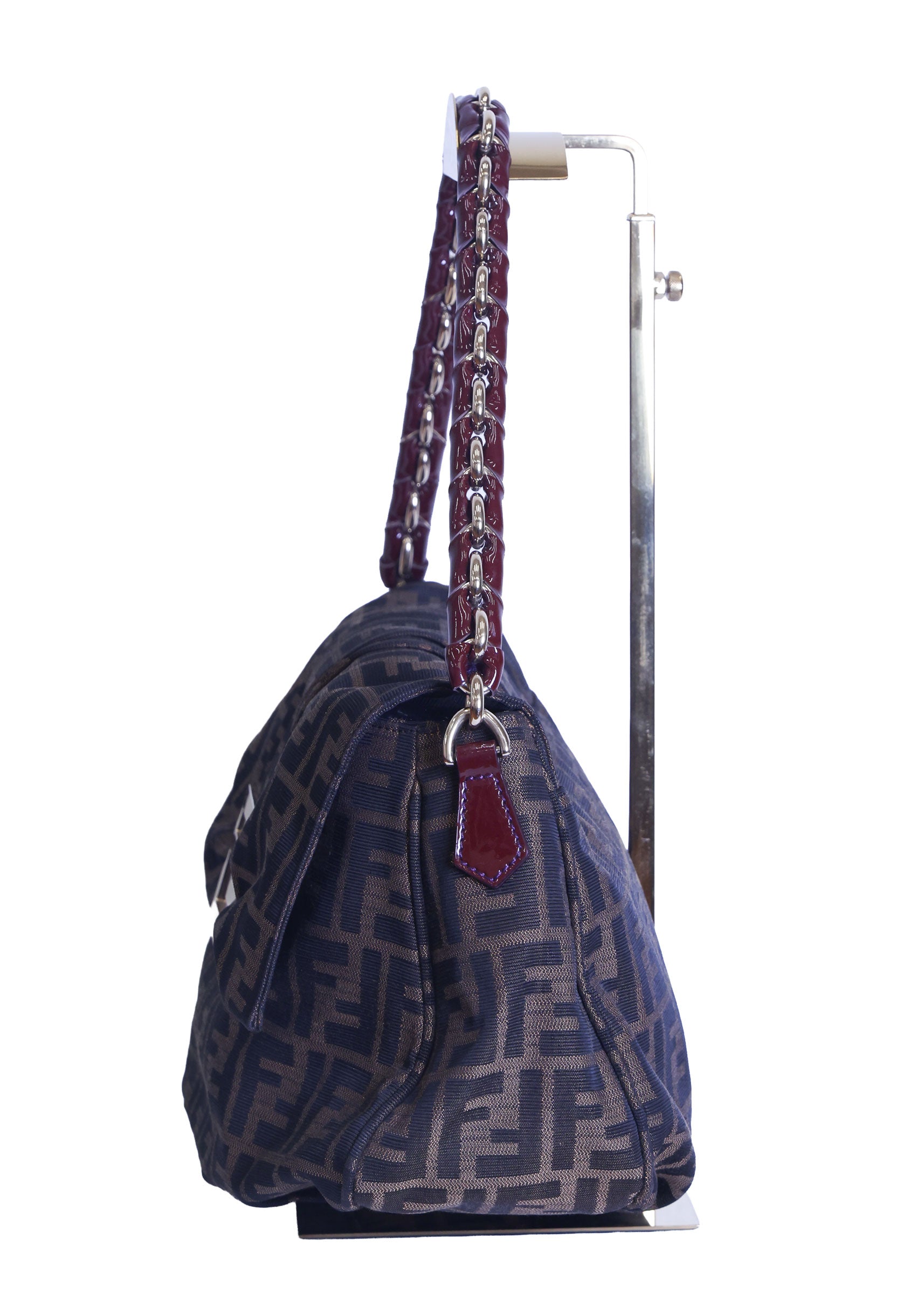 Preloved FENDI Mia Zucca Canvas x Patent Leather Chain Shoulder Bag Brown 8BRXXX | Luxe Again Maison