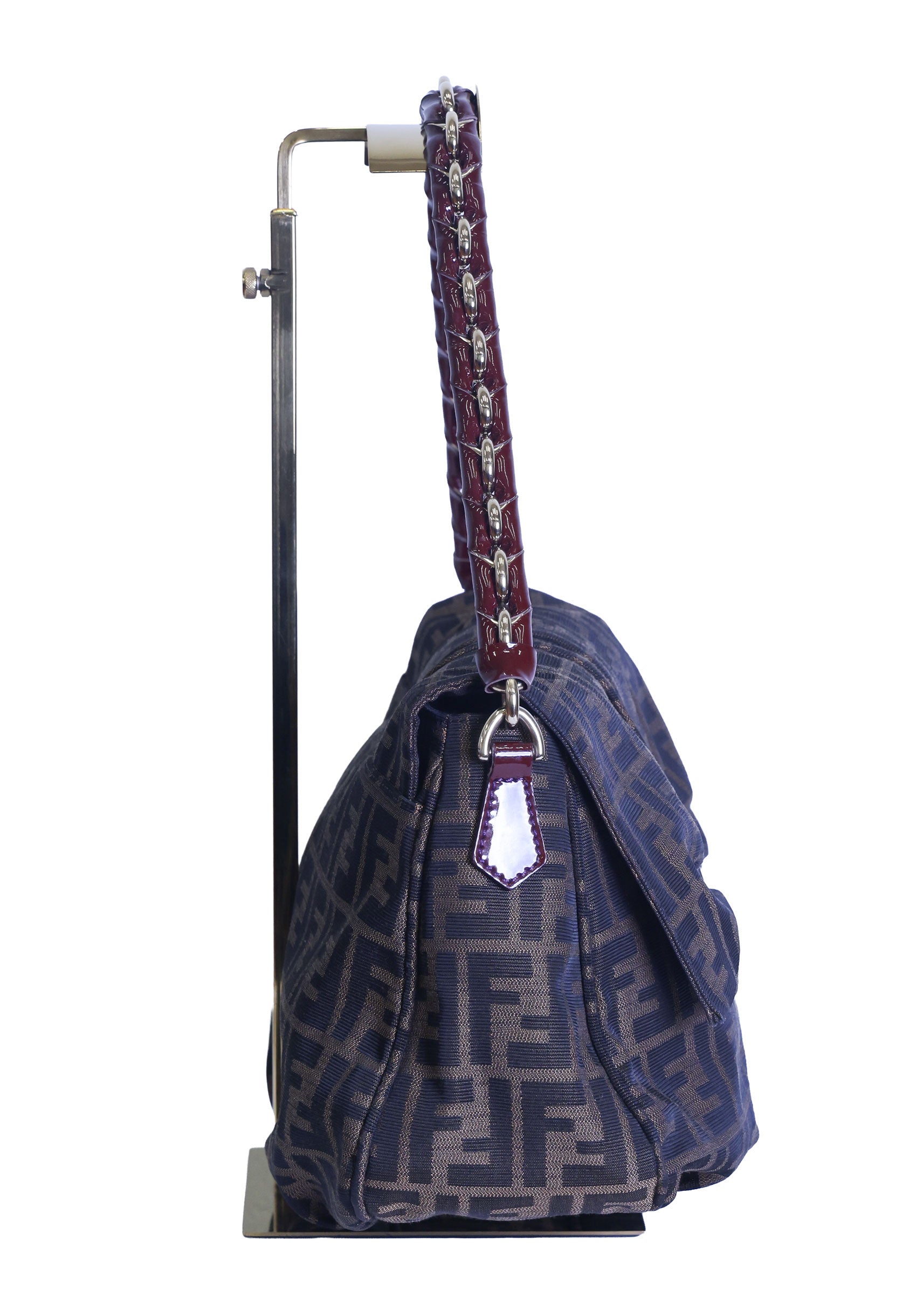 Preloved FENDI Mia Zucca Canvas x Patent Leather Chain Shoulder Bag Brown 8BRXXX | Luxe Again Maison