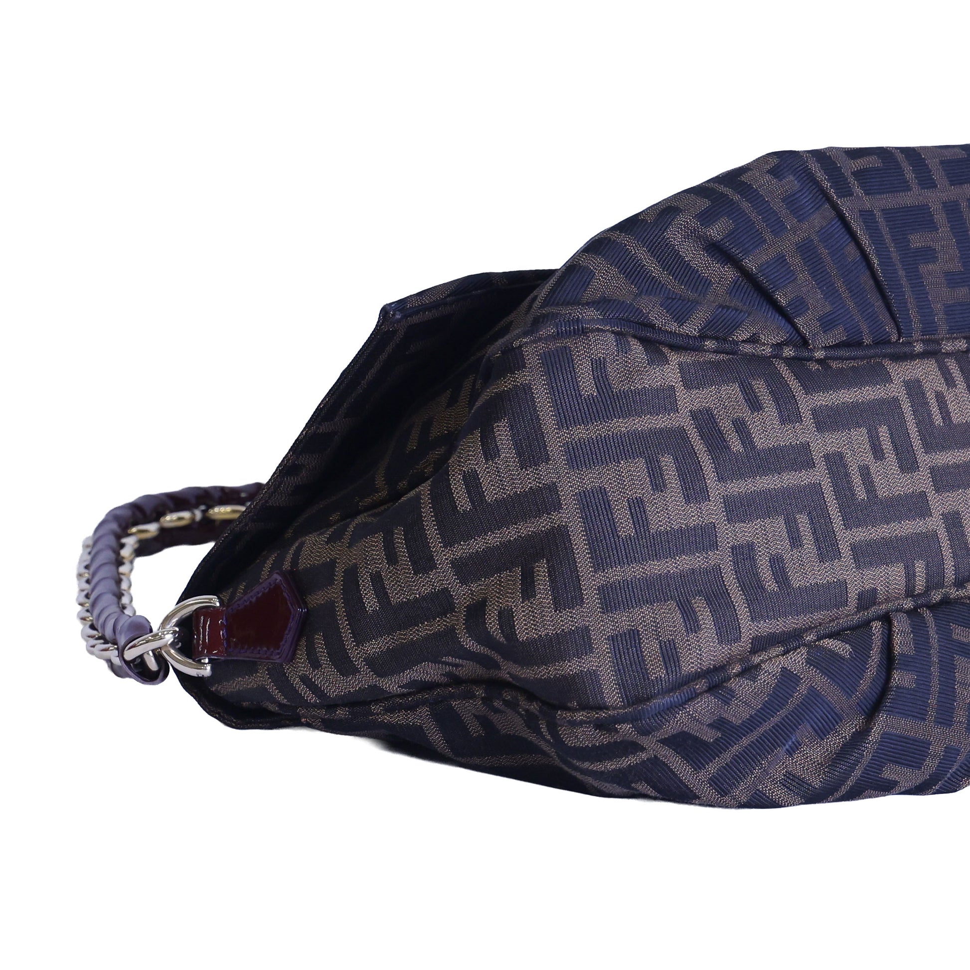 Preloved FENDI Mia Zucca Canvas x Patent Leather Chain Shoulder Bag Brown 8BRXXX | Luxe Again Maison