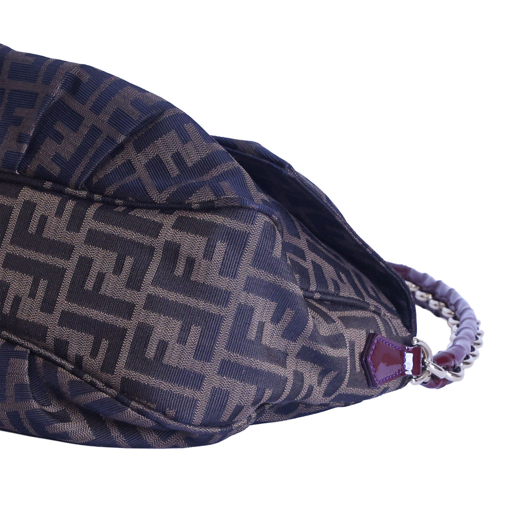 Preloved FENDI Mia Zucca Canvas x Patent Leather Chain Shoulder Bag Brown 8BRXXX | Luxe Again Maison