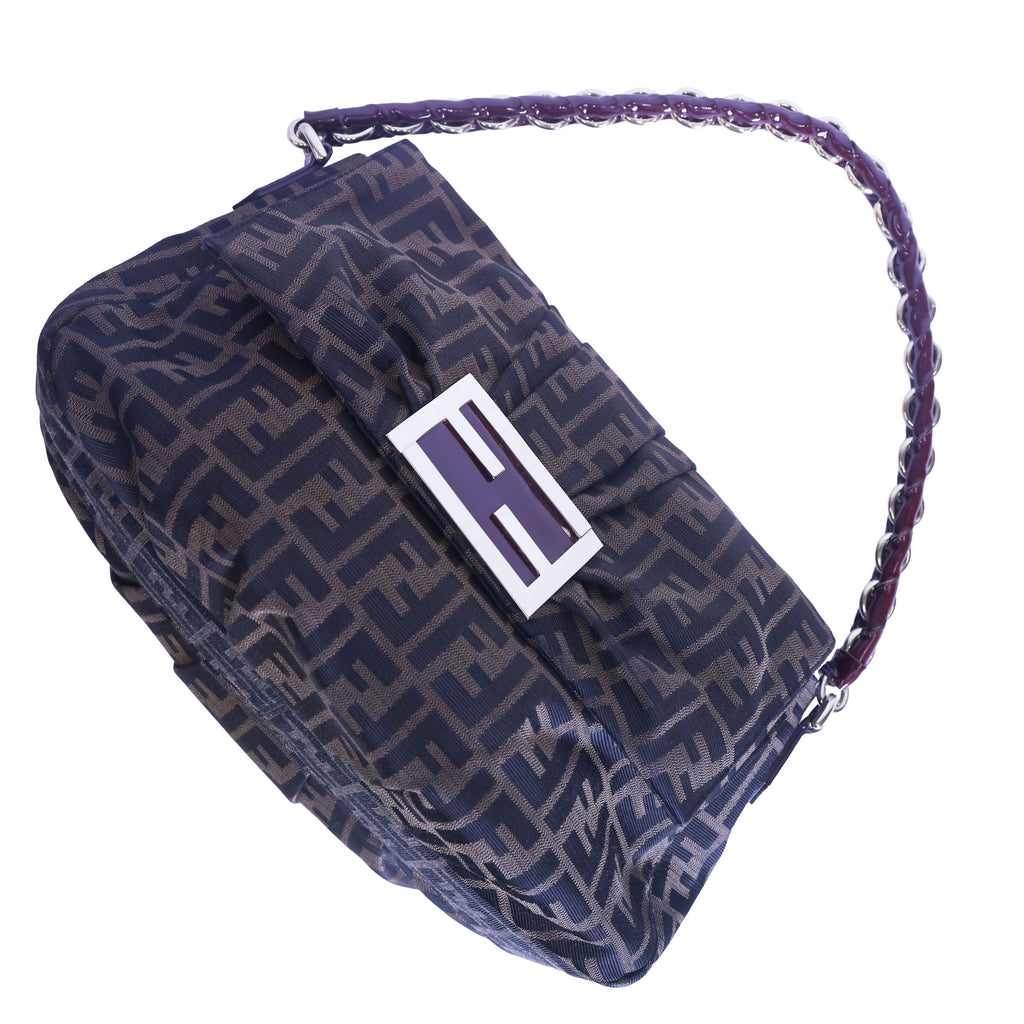 Preloved FENDI Mia Zucca Canvas x Patent Leather Chain Shoulder Bag Brown 8BRXXX | Luxe Again Maison