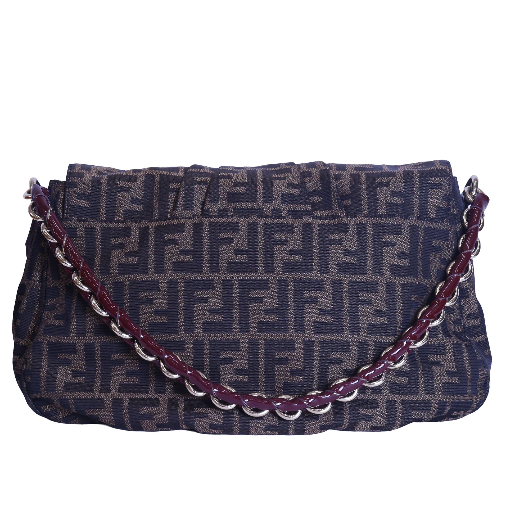 Preloved FENDI Mia Zucca Canvas x Patent Leather Chain Shoulder Bag Brown 8BRXXX | Luxe Again Maison