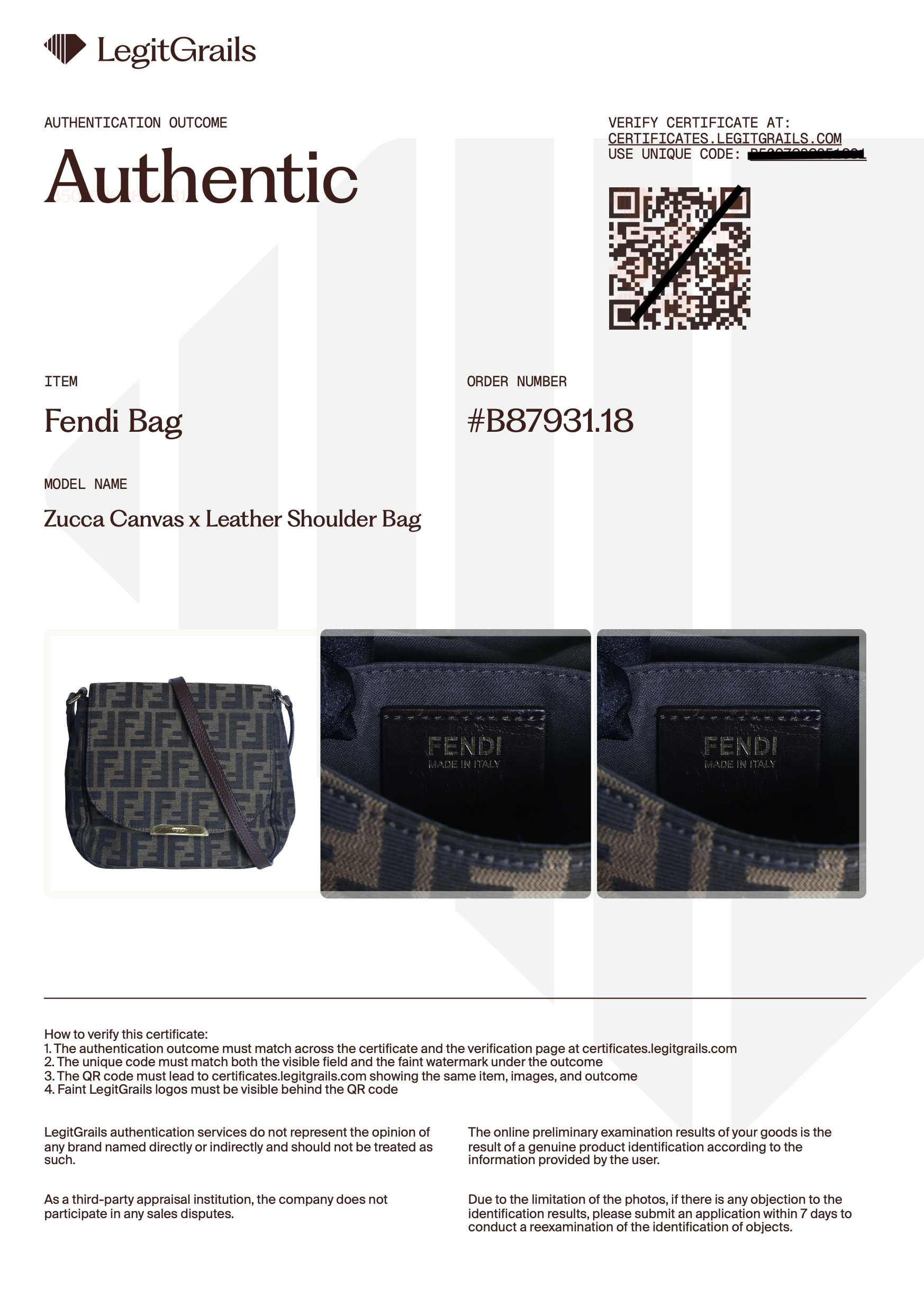 FENDI Zucca Canvas x Leather Shoulder Bag Brown 8BTXXX