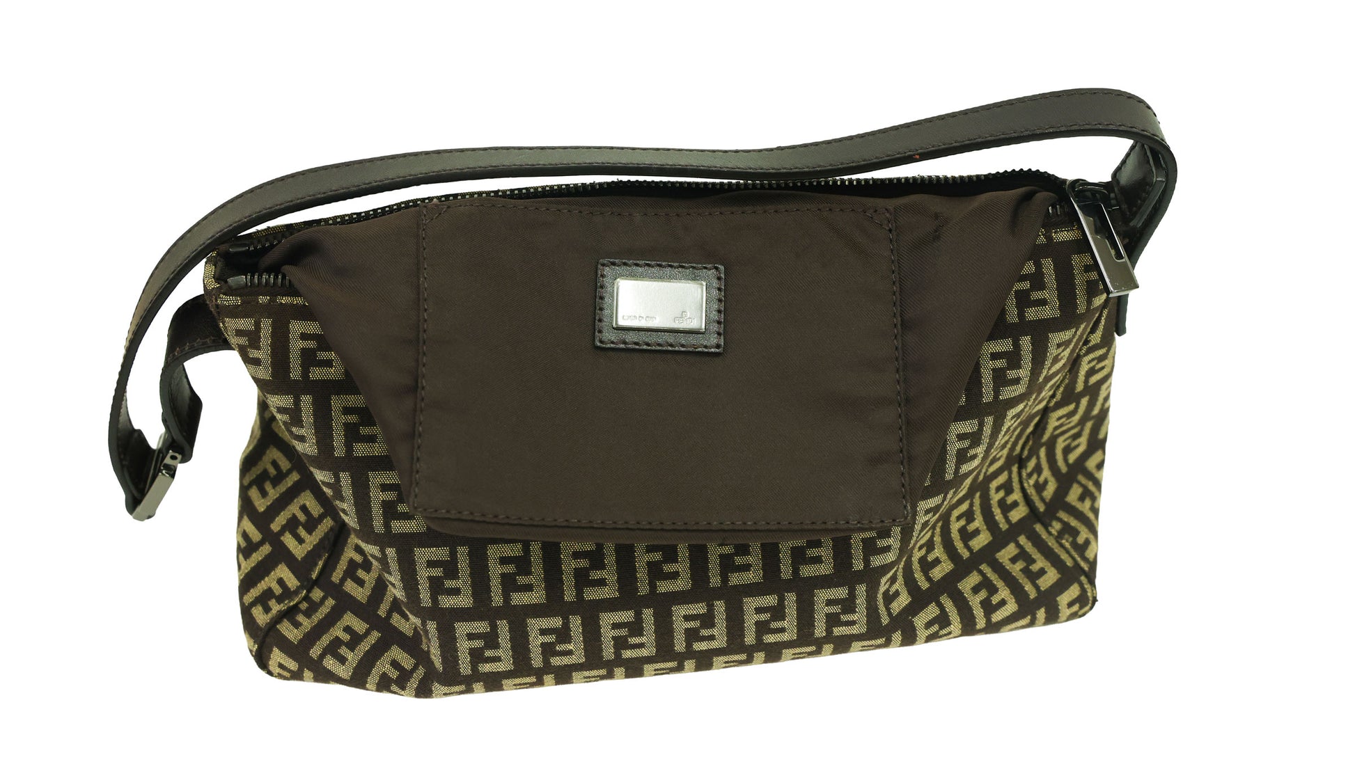 Preloved FENDI Pochette Bag Zucchino Canvas w Leather Trim 8BR444 | Luxe Again Maison