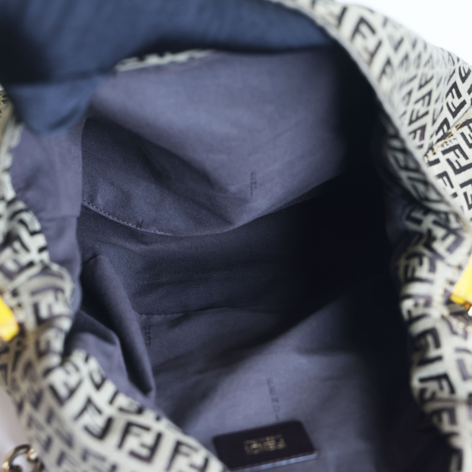 Preloved FENDI Yellow / Brown Zucchino Canvas x Leather Large Studded Mama Forever Shoulder Bag | Luxe Again Maison