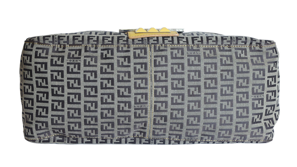 Preloved FENDI Yellow / Brown Zucchino Canvas x Leather Large Studded Mama Forever Shoulder Bag | Luxe Again Maison