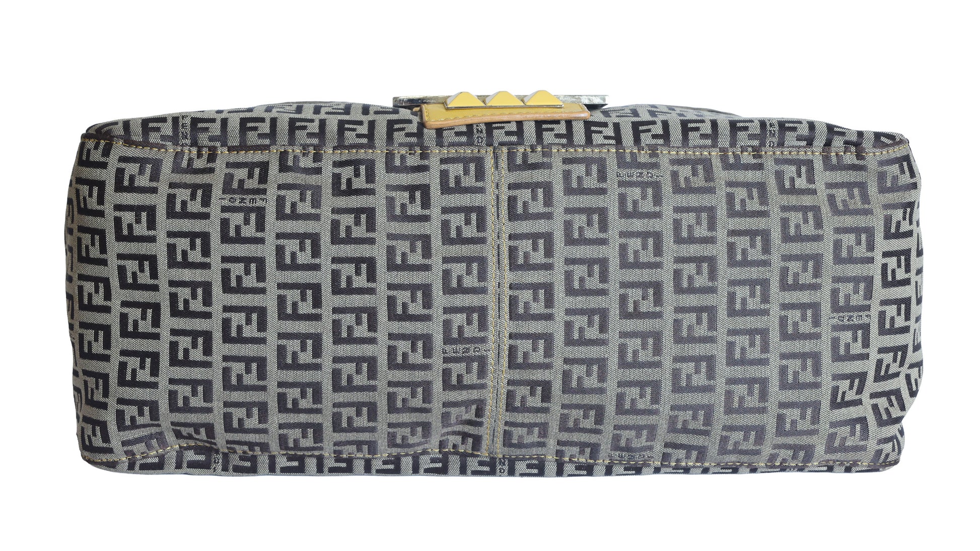 Preloved FENDI Yellow / Brown Zucchino Canvas x Leather Large Studded Mama Forever Shoulder Bag | Luxe Again Maison