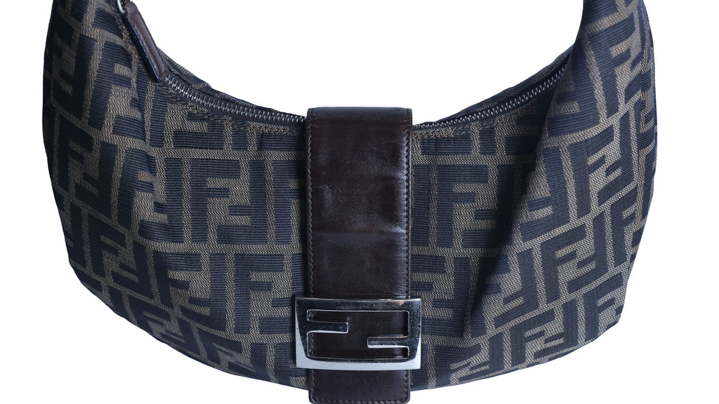 Preloved FENDI Zucca Canvas x Leather Croissant Bag Brown | Luxe Again Maison