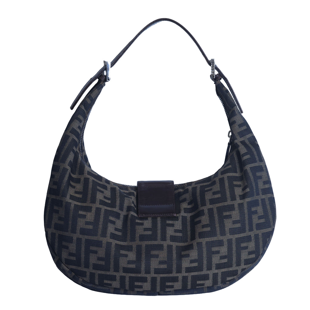 Preloved FENDI Zucca Canvas x Leather Croissant Bag Brown | Luxe Again Maison