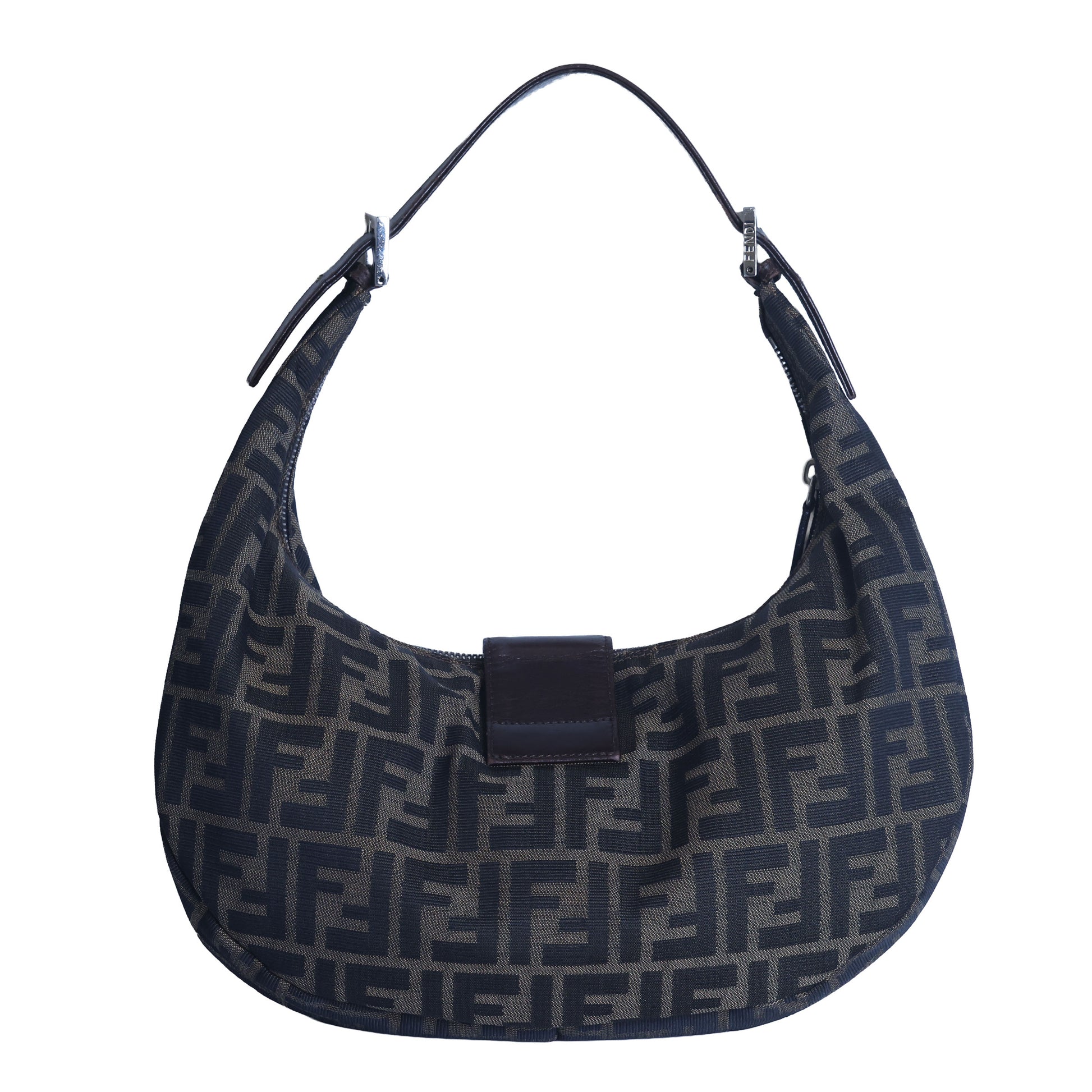 Preloved FENDI Zucca Canvas x Leather Croissant Bag Brown | Luxe Again Maison