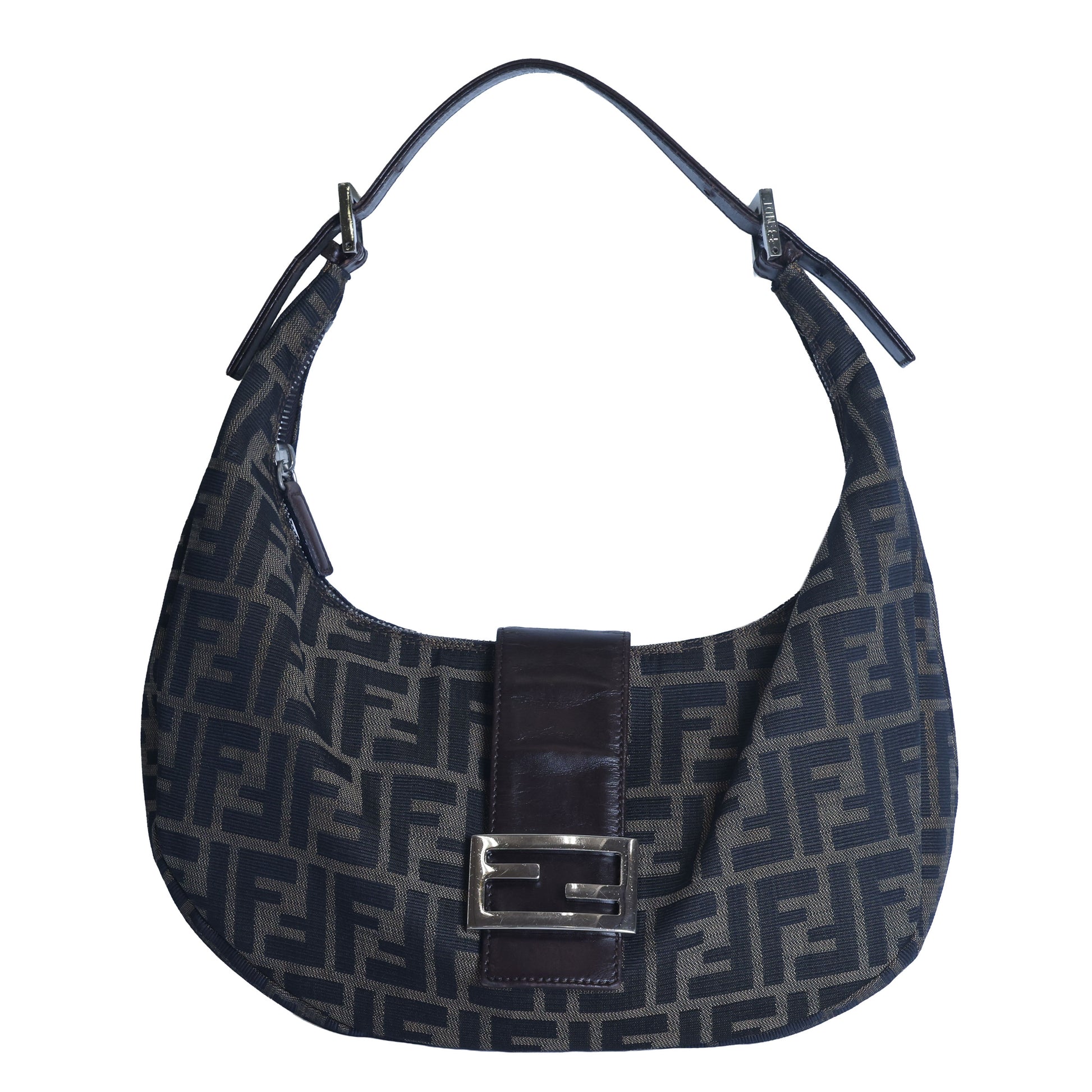 Preloved FENDI Zucca Canvas x Leather Croissant Bag Brown | Luxe Again Maison