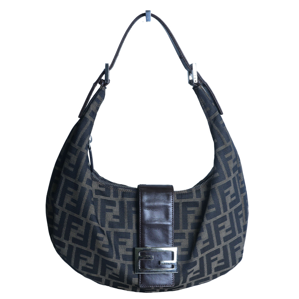 Preloved FENDI Zucca Canvas x Leather Croissant Bag Brown | Luxe Again Maison