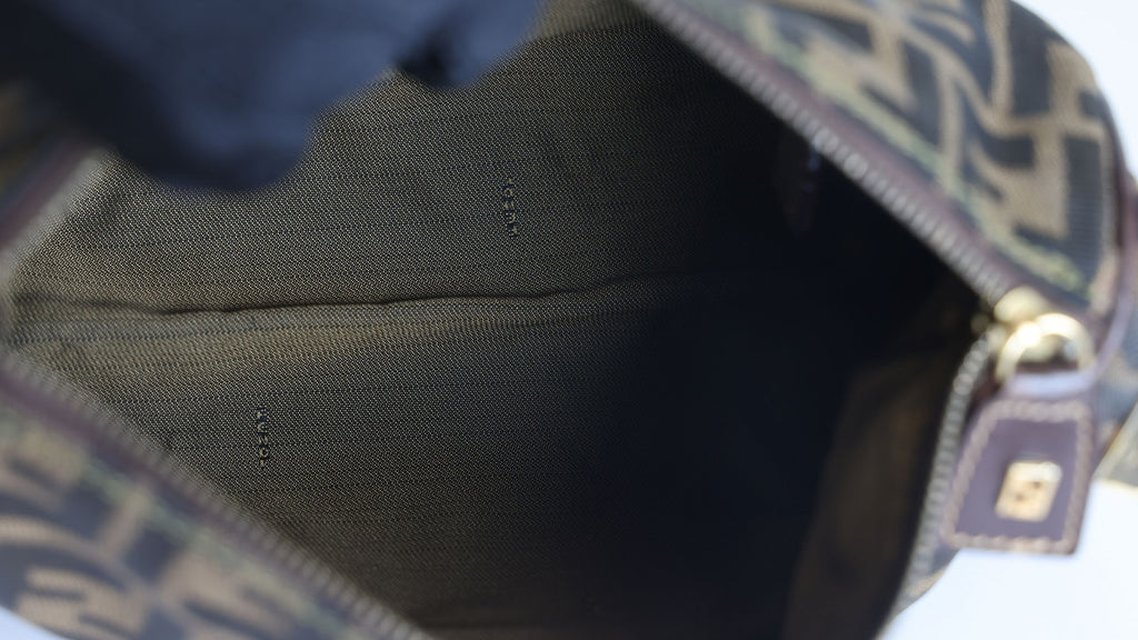 Preloved FENDI Zucca Canvas Leather Crossbody Gold Tone Handbag Brown | Luxe Again Maison