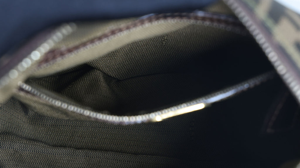 Preloved FENDI Zucca Canvas Leather Crossbody Gold Tone Handbag Brown | Luxe Again Maison