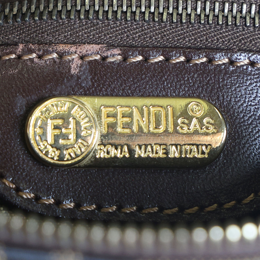 Preloved FENDI Zucca Canvas Leather Crossbody Gold Tone Handbag Brown | Luxe Again Maison