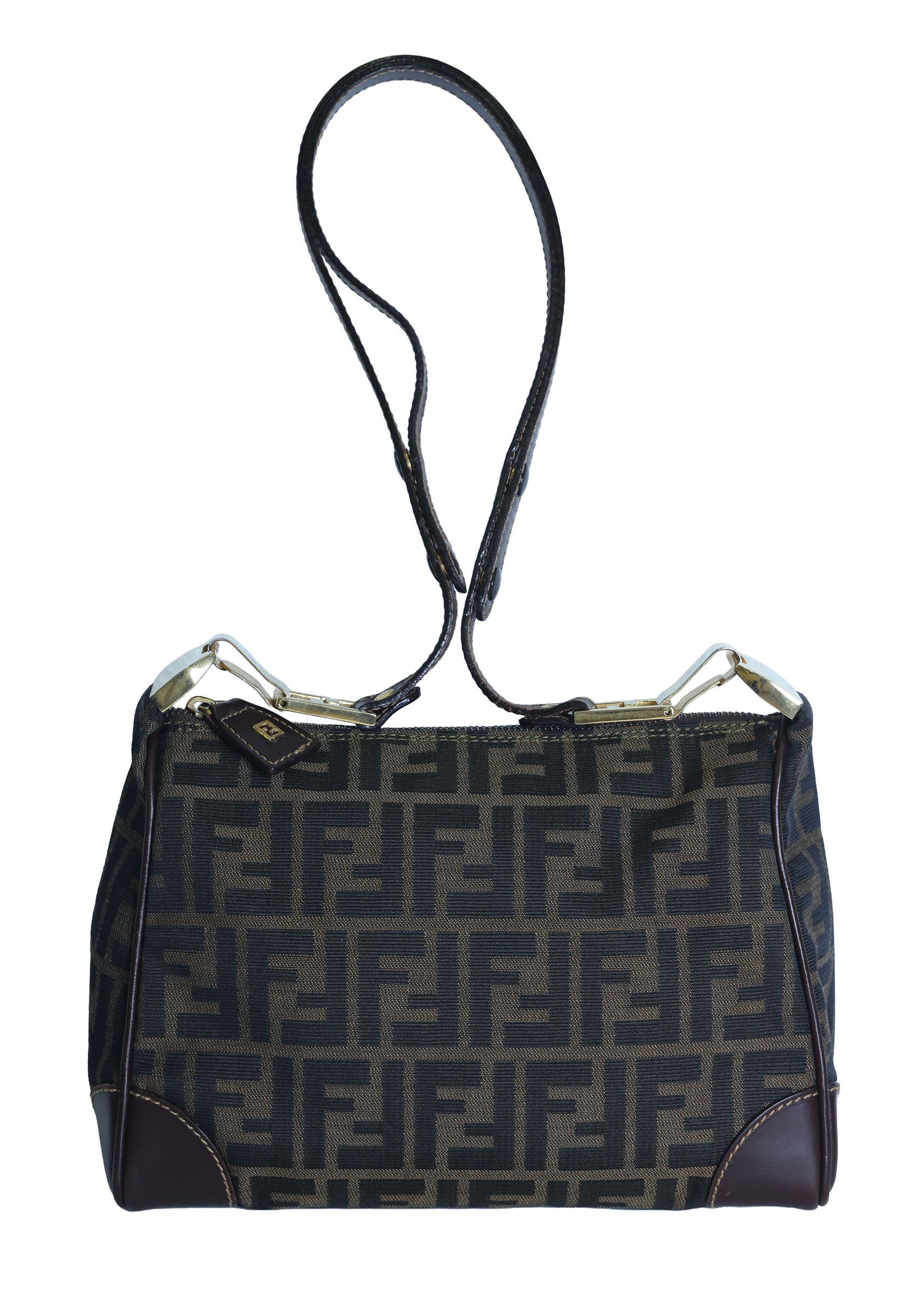 Preloved FENDI Zucca Canvas Leather Crossbody Gold Tone Handbag Brown | Luxe Again Maison