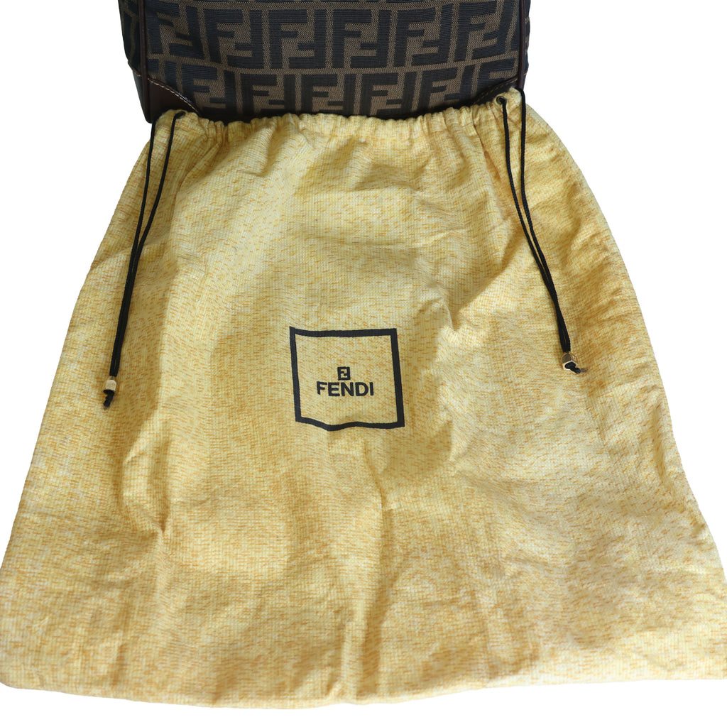 Preloved FENDI Zucca Canvas Leather Crossbody Gold Tone Handbag Brown | Luxe Again Maison