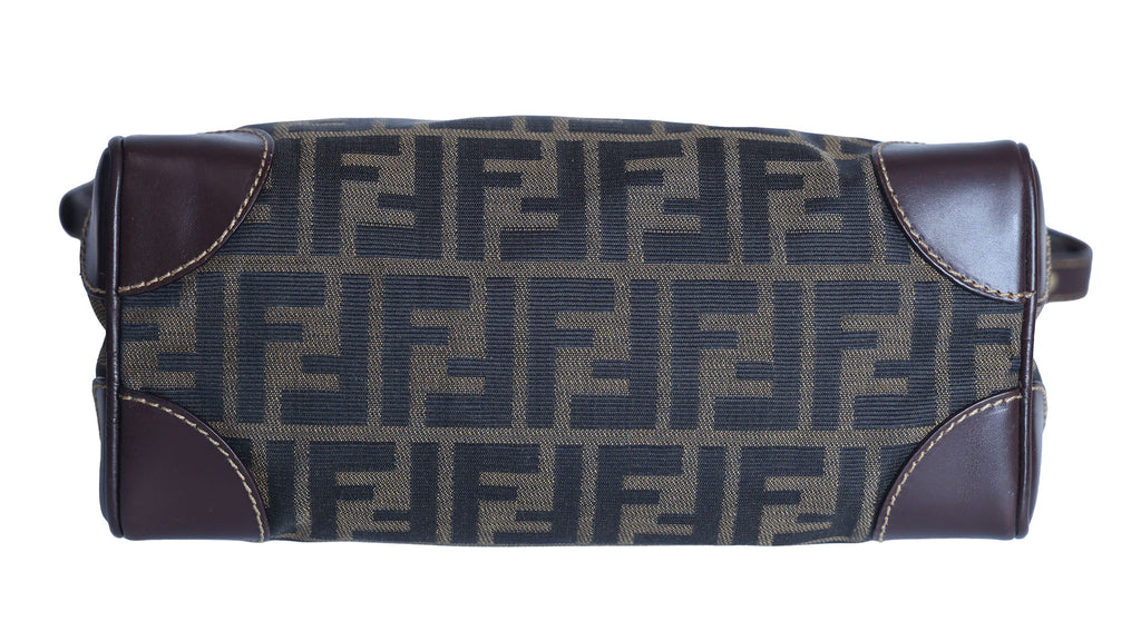 Preloved FENDI Zucca Canvas Leather Crossbody Gold Tone Handbag Brown | Luxe Again Maison