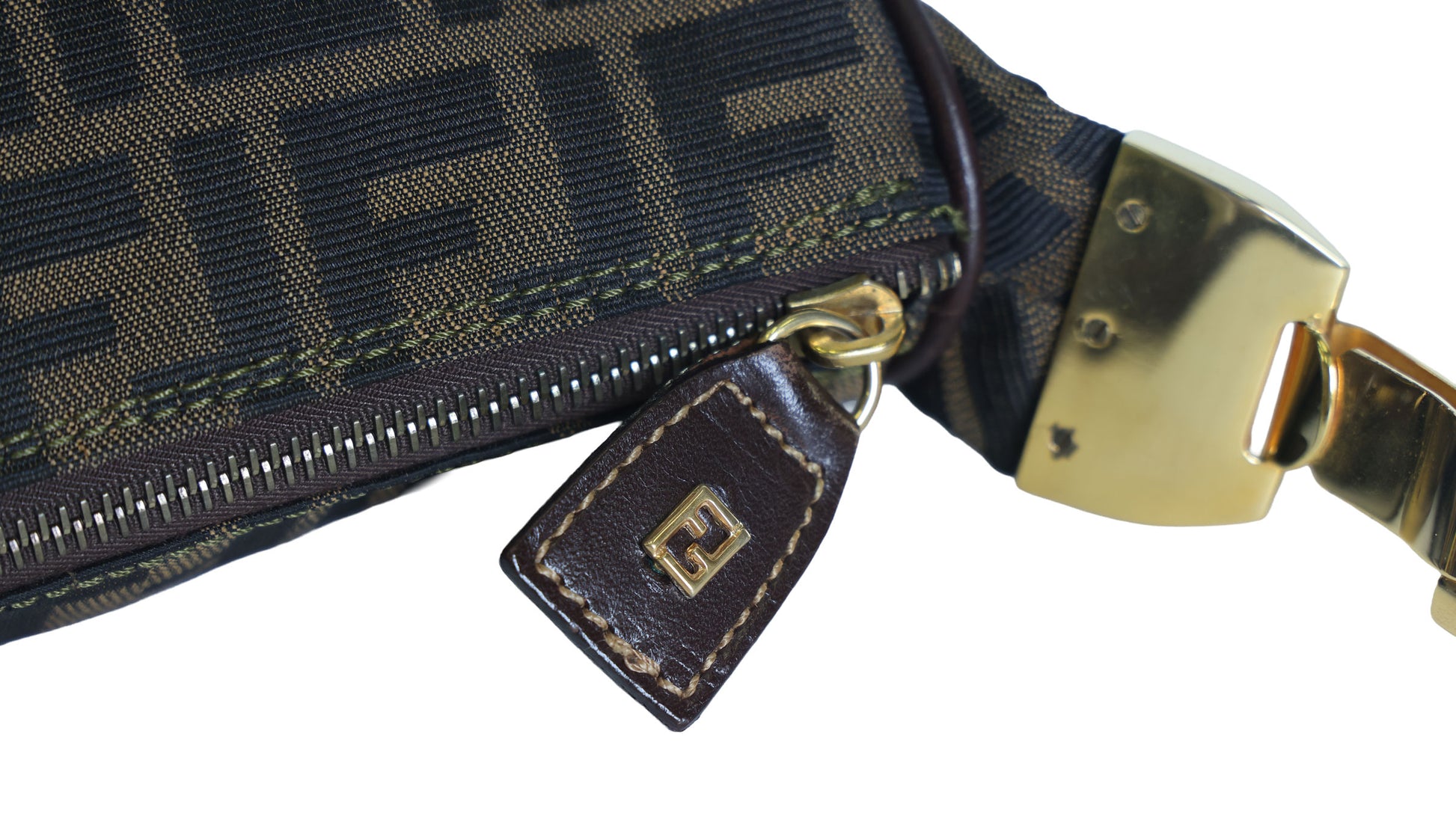 Preloved FENDI Zucca Canvas Leather Crossbody Gold Tone Handbag Brown | Luxe Again Maison